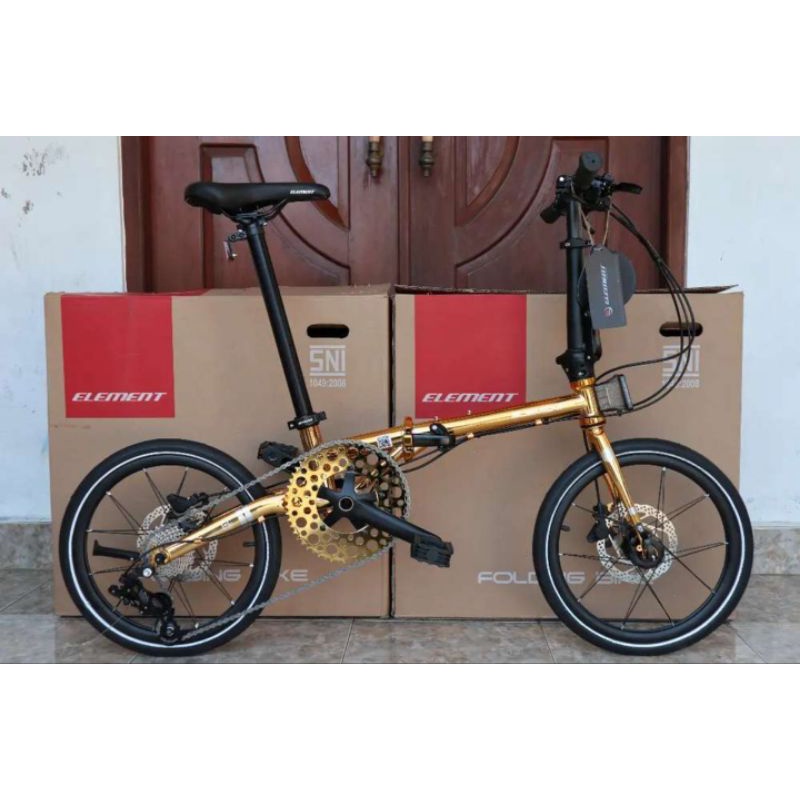 Element Troy Gold  Chromoly 10 speed hidrolik sepeda lipat 16 inch