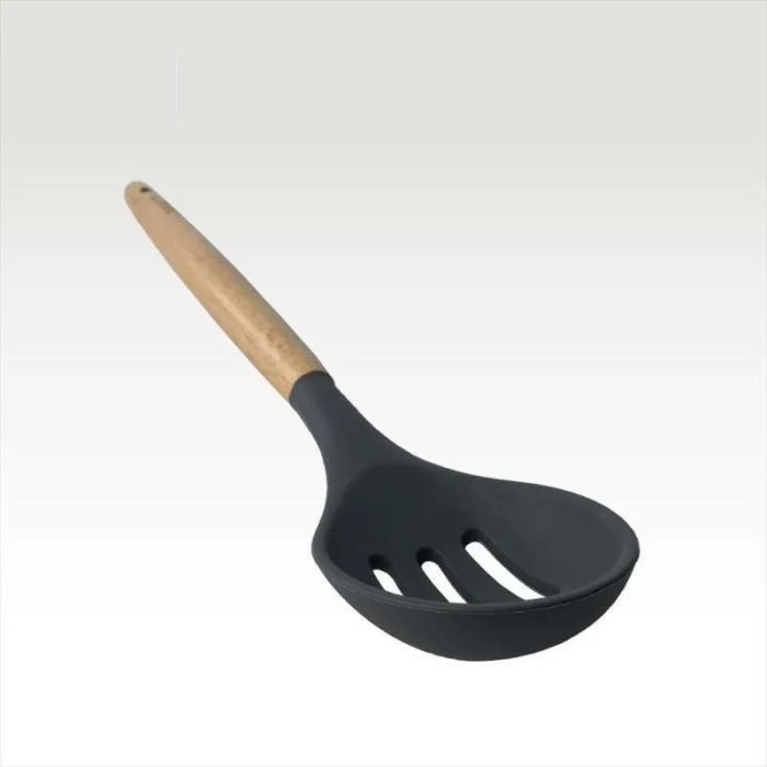 Cypruz Kitchen Tool Silicone AM0934 Sendok Sayur Lubang Gagang Kayu