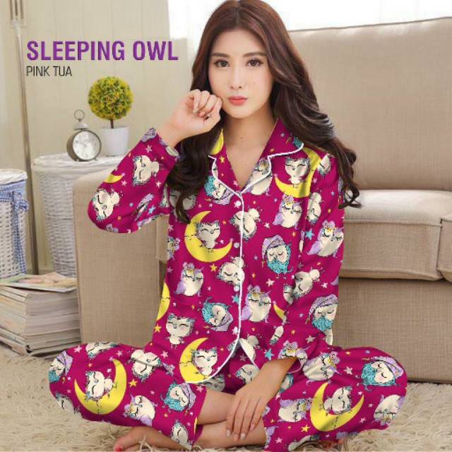 Setelan piyama katun jepang PREMIUM wanita owl dewasa
