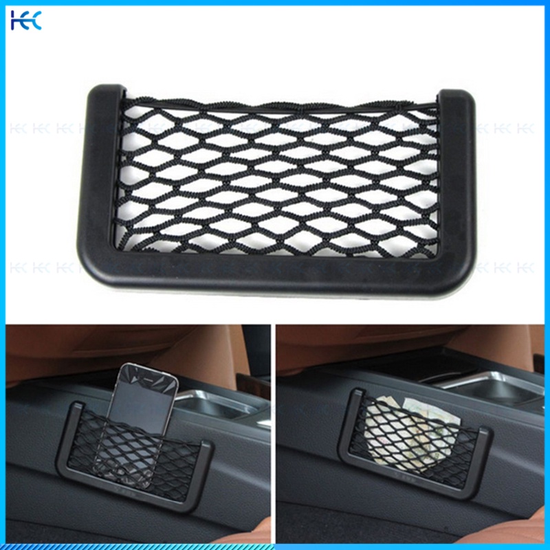 1Pc Car Organizer Storage Bag Auto Paste Net Pocket Phone Holder