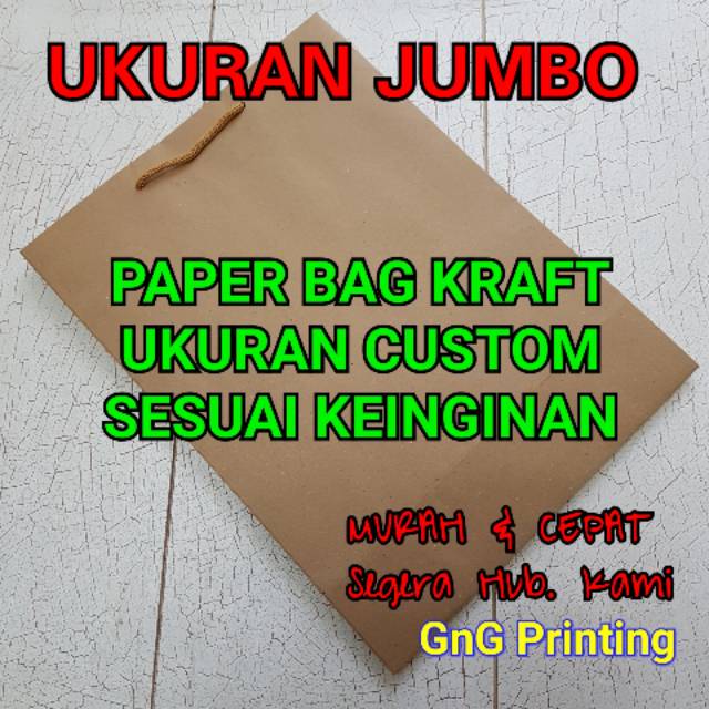

Paper Bag Kraft Jumbo, Kantong Kertas, Paper Bag, Ukuran Custom, Min 20pcs