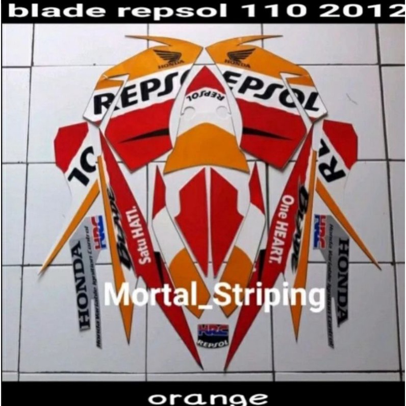 STIKER STRIPING LES LIS BODY MOTOR HONDA BLADE RESPOL 110 2012 ORANGE STANDAR