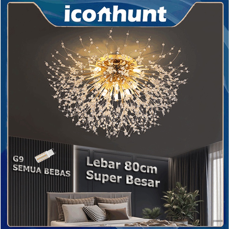 Lampu plafon minimalis kristal 3 warna Dandelion 40/80cm 8 Bolham Termasuk Bolham Tiga Warna Cahaya Langit-langit Ruang Tamu Dekorasi Kamar Tidur Makan Nordic untuk Dekorasi