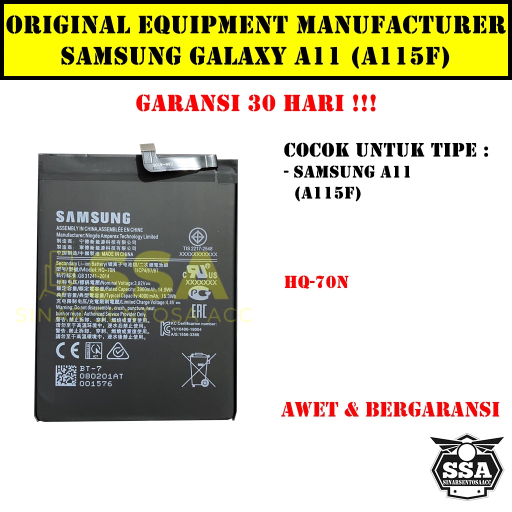 Baterai Original OEM Samsung Galaxy A11 A115 A115F HQ-70N HQ70N HQ 70N HP Ori Battery Batrai Batre Batu Batere GARANSI AWET MURAH