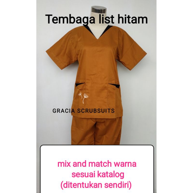 GRACIA SCRUBSUITS - SATU STEL Baju jaga malam/scrub/scrubsuits LIST warna STEL MURAH