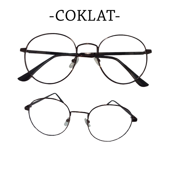 Kacamata Bulat Oval Retro Model Korea Pria dan Wanita / Kaca Mata Classic Import Lensa Bening