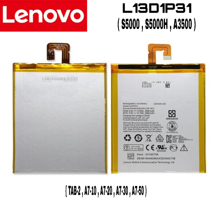 Baterai Battery Original LENOVO IdeaTab S5000 S5000H A3500 / L13D1P31