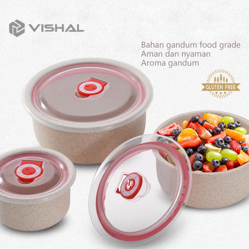 VISHAL 3 in 1 Kotak Pengawet Kedap Udara Mangkuk Dengan Penutup Gandum Mangkuk Berkapasitas Besar VS