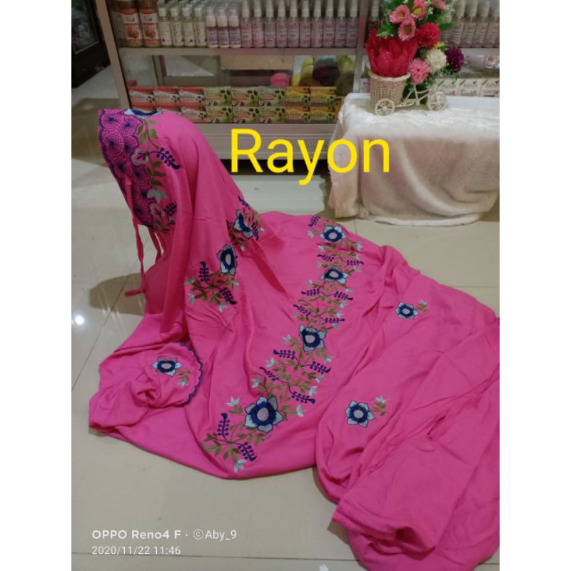 mukena rayon bordir bunga/mukena rayon janger/mukena rayon motif/mukena lajur dewasa
