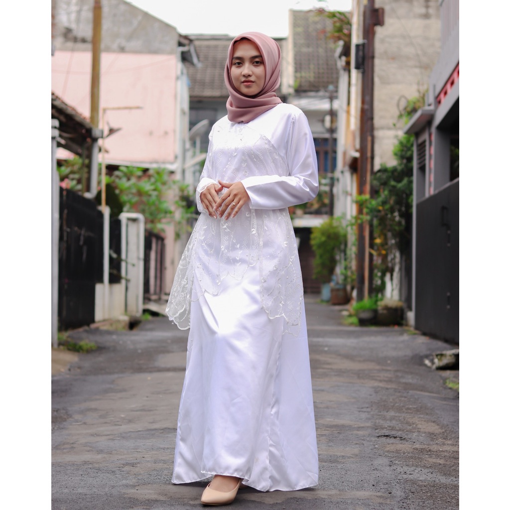 izani dress satin mix brukat pakaian busana muslimah kondangan / pesta