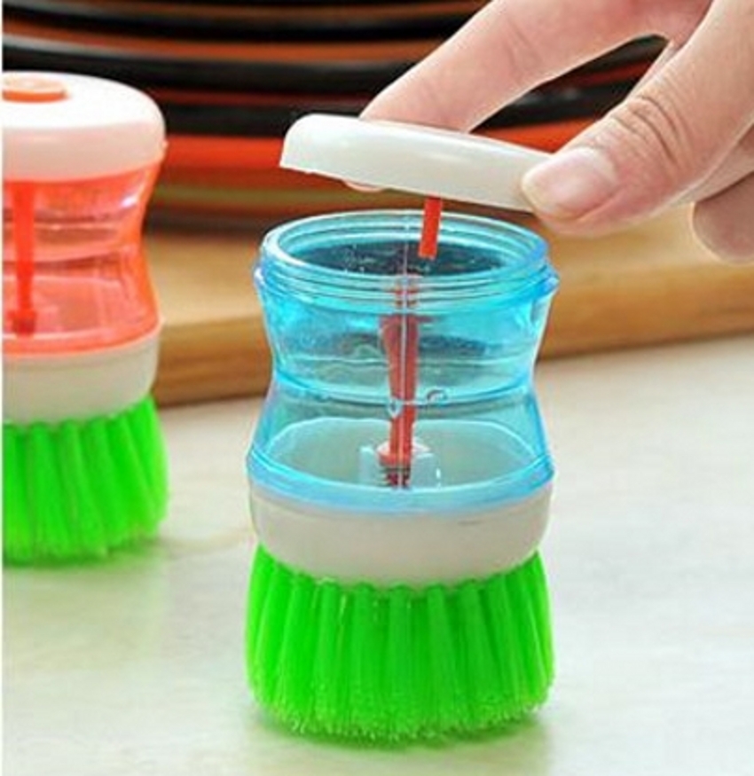 1Pc Kitchen Hydraulic Washing Brush / Liquids Soap Dispenser /Dish Bowl Cleaning Brushes With  Liquid Soap Dispenser