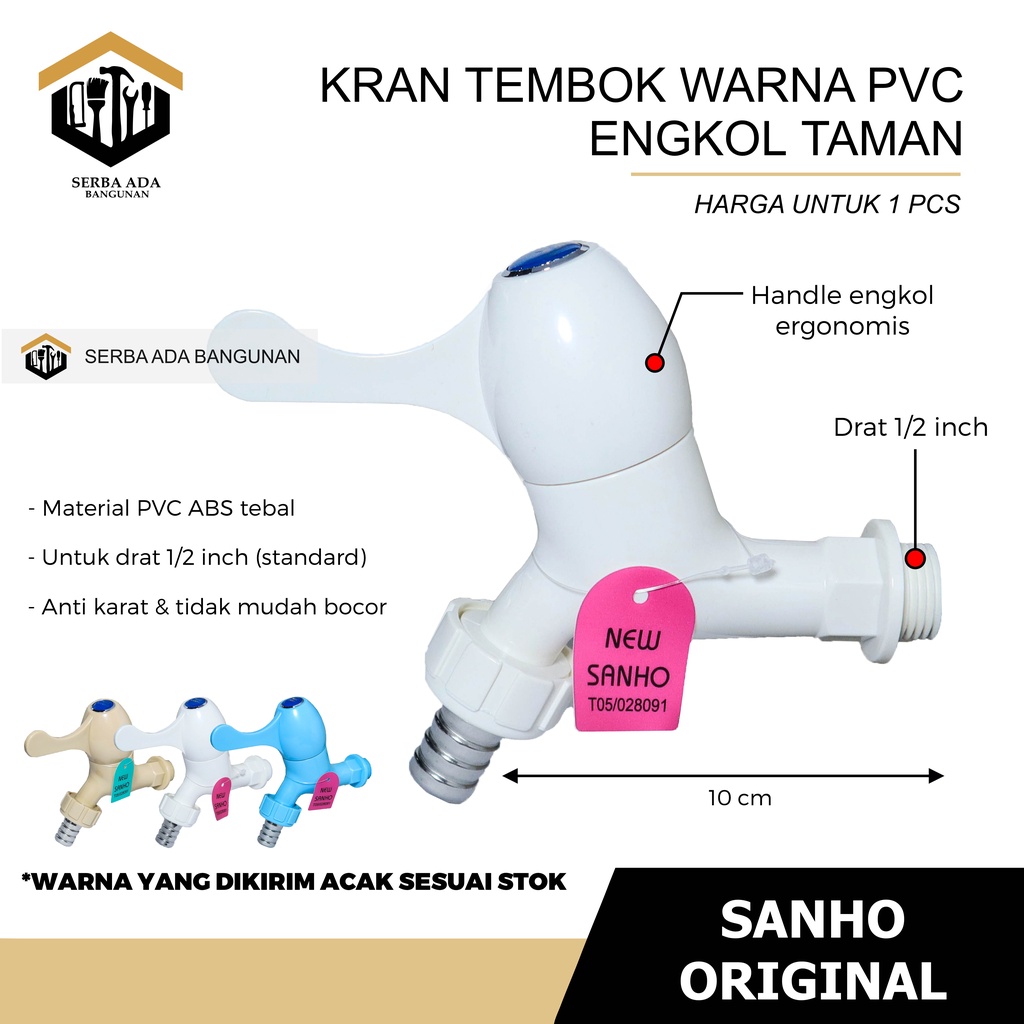 KRAN KERAN AIR PLASTIK NEW SANHO 1/2&quot; 3 WARNA - ORIGINAL 100% HIGH QUALITY TEBAL PREMIUM