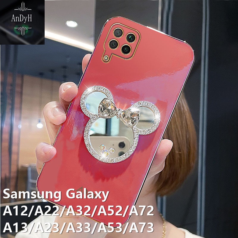 Case Desain Minnie Mouse Aksen Cermin Berlian Untuk Samsung Galaxy A02S A03S A23 A22 A13 A13 5G