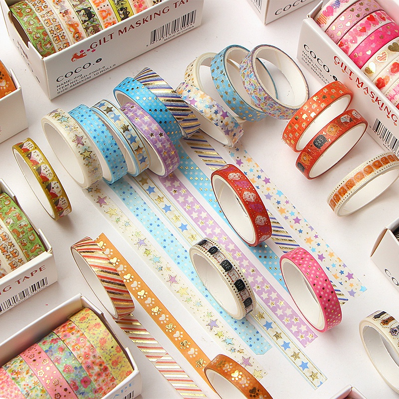 10 Pcs / Set Stiker Tape Washi Motif Lucu Untuk Scrapbook