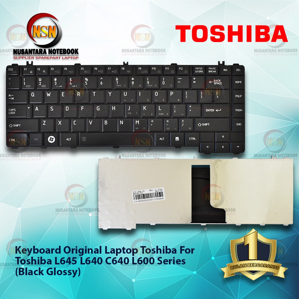 Keyboard Laptop Toshiba L645 L640 C640 L600 BLACK GLOSSY SERIES