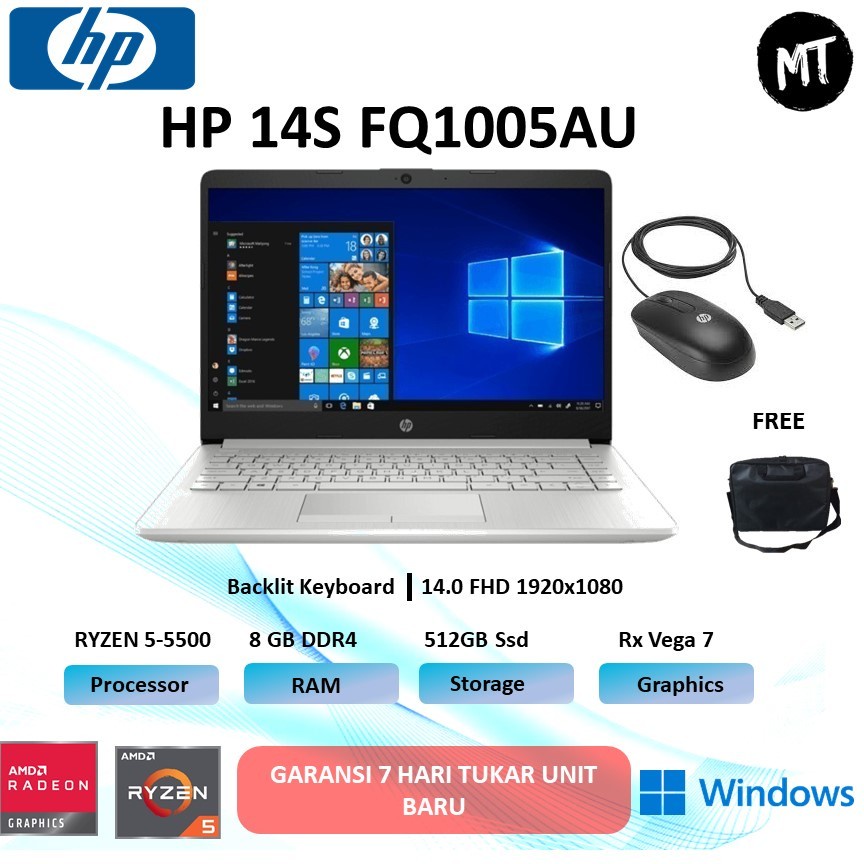 Jual Hp 14s Fq1005au Amd Ryzen 5 5500 Ram 8gb 512ssd Vega7 W10 Free Ohs 140fhd Ips Shopee 0102