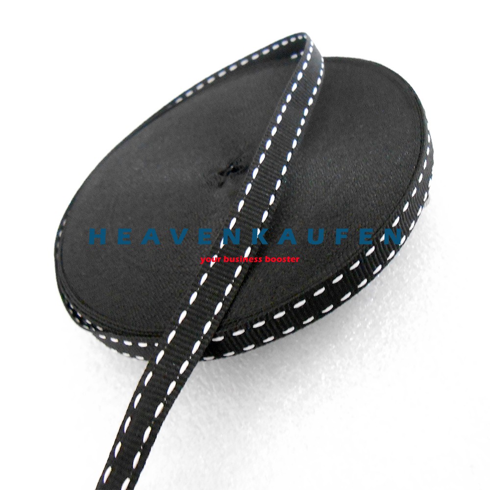 Tali Webbing Lanyard Lebar 1 cm Halus Warna Hitam Garis Putus Bintik Putih