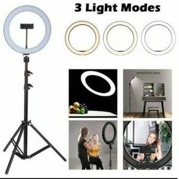 Paket Lampu Ring Light LED 26CM Holder Hp Plus TRIPOD 2.1M