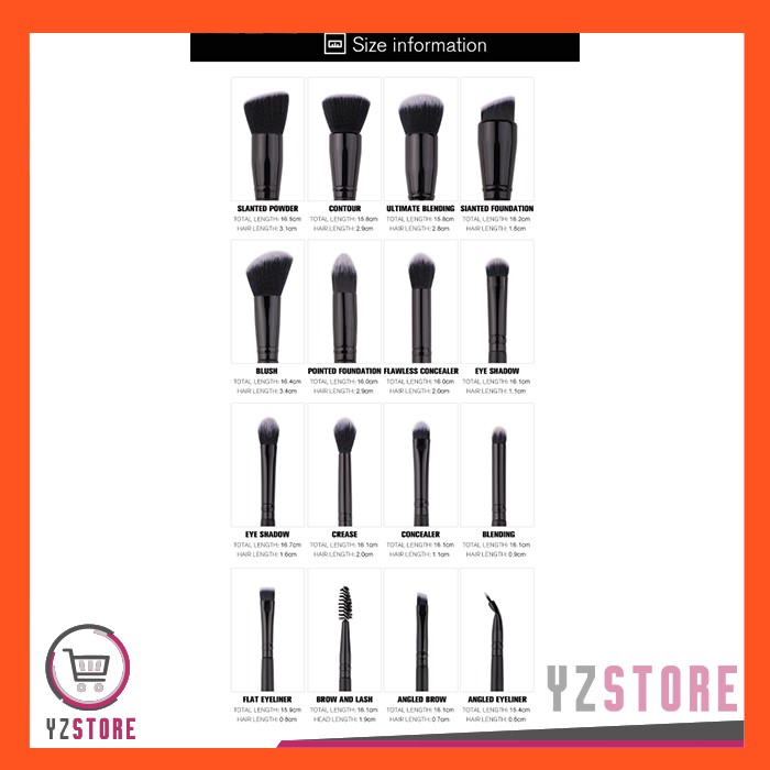 Brush Kuas Make Up Zoreya 15 Set dengan Pouch Premium Quality YZ41