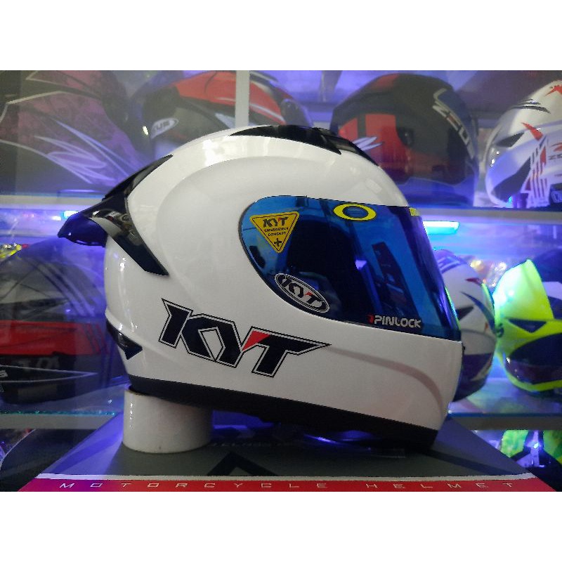 KYT HELM R10 SOLID WHITE PAKET GANTENG VISOR IRIDIUM + SPOILER