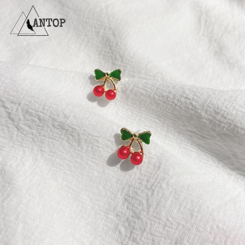 Anting Drop Oil Bentuk Cherry Warna Merah Gaya Korea Untuk Wanita