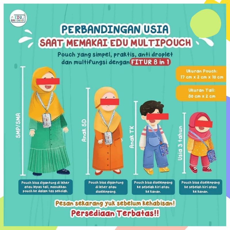 CLEARANCE SALE Dompet Pouch Keluarga Anak Laki Laki dan Perempuan Edu Multipouch Multi Fungsi Tempat HP Kartu Tisu Anti Droplet Tali Leher Premium Diskon Murah