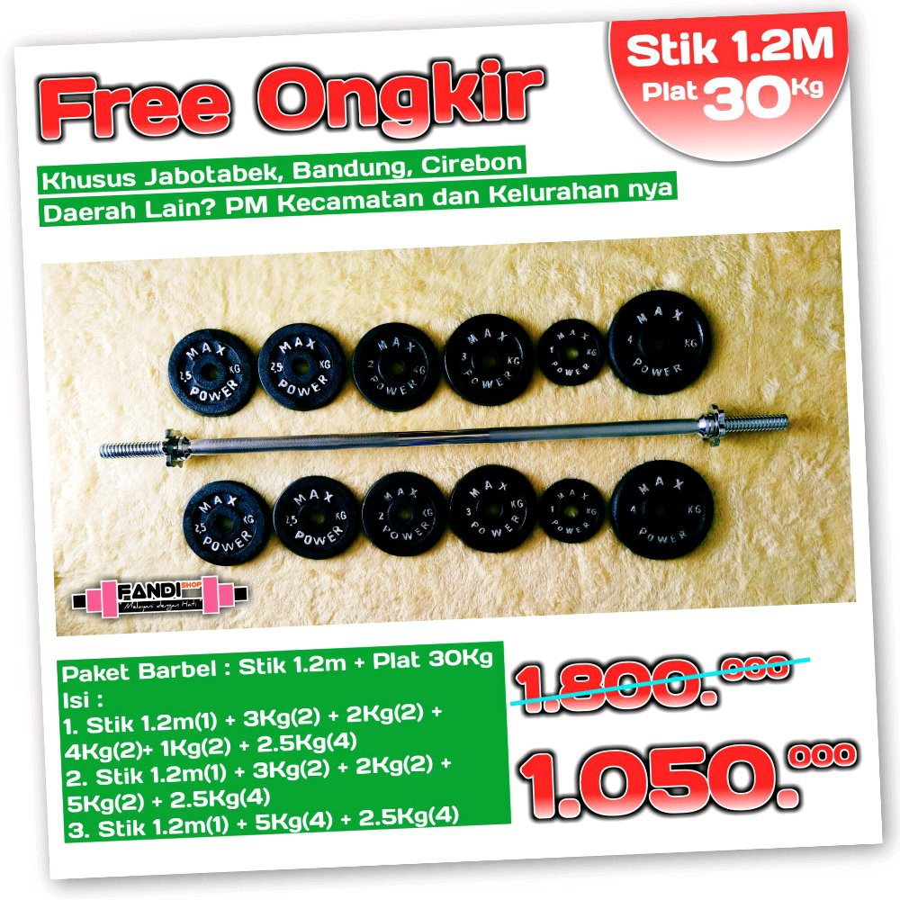 STIK BARBEL 1 2m   Plat Barbel 30Kg