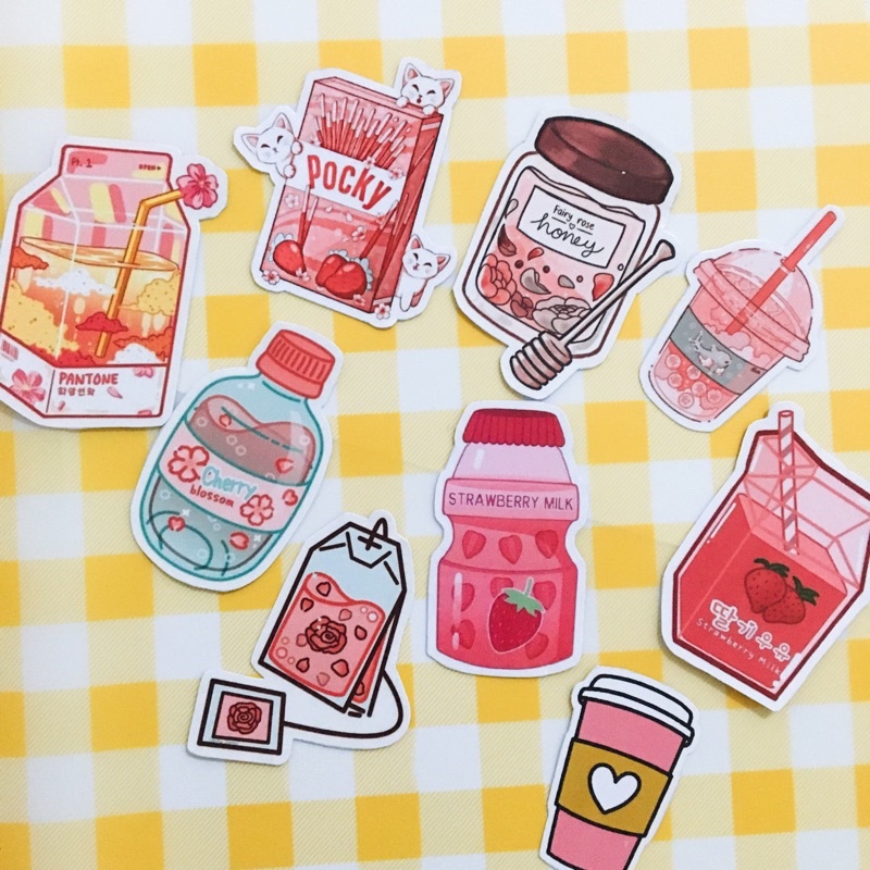 

pink food stikcer pack / pink food stiker set