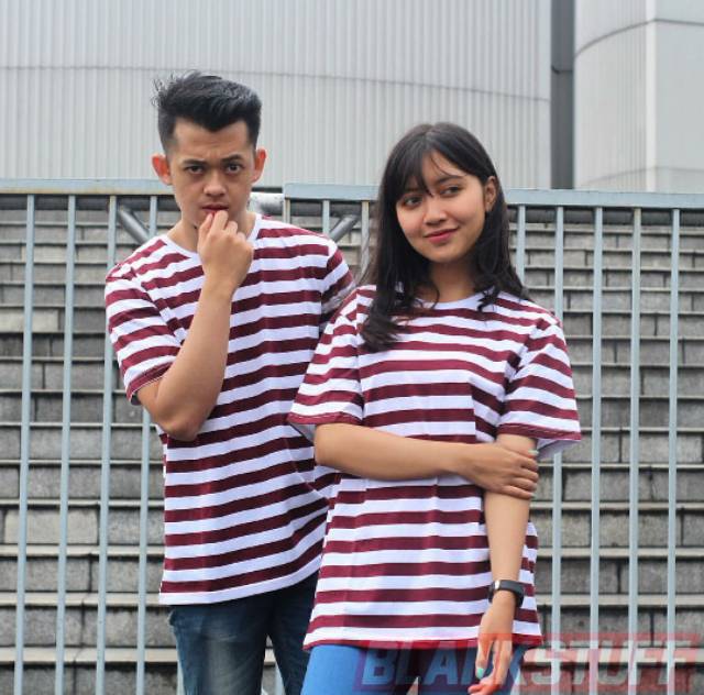 KAOS STRIPE BIG MAROON PUTIH COTTON PREMIUM CVC