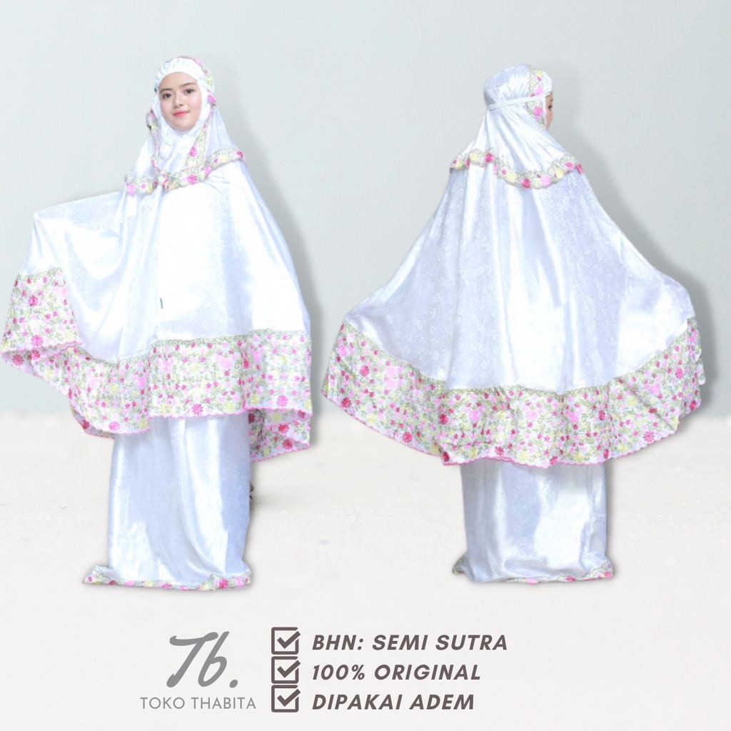 Mukena Motif Inficlo Premium Bahan Semi Sutra Putih Lembut Adem