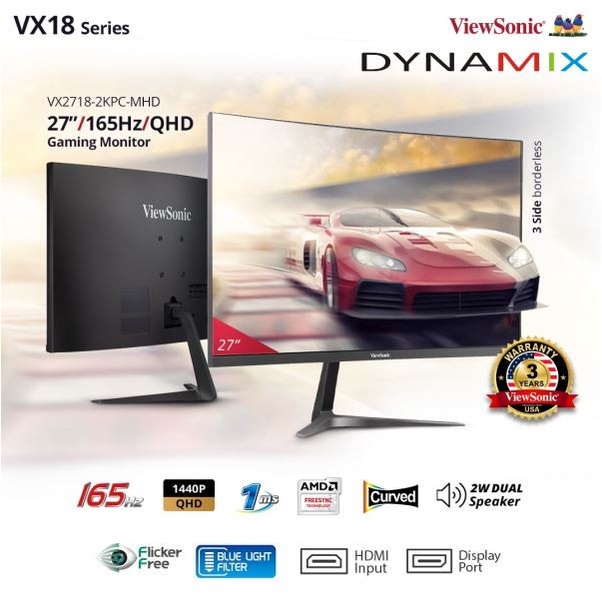 [tanpa palet kayu] Monitor Gaming ViewSonic VX2718-2KPC-MHD 27” 165Hz QHD Curved 1ms GARANSI RESMI
