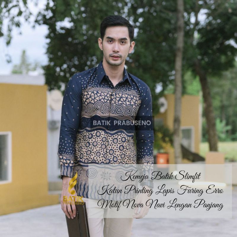Baju Batik Pria Kemeja Batik Pria Prabuseno Original Katun Printing Lengan Panjang Slim Fit Motif No