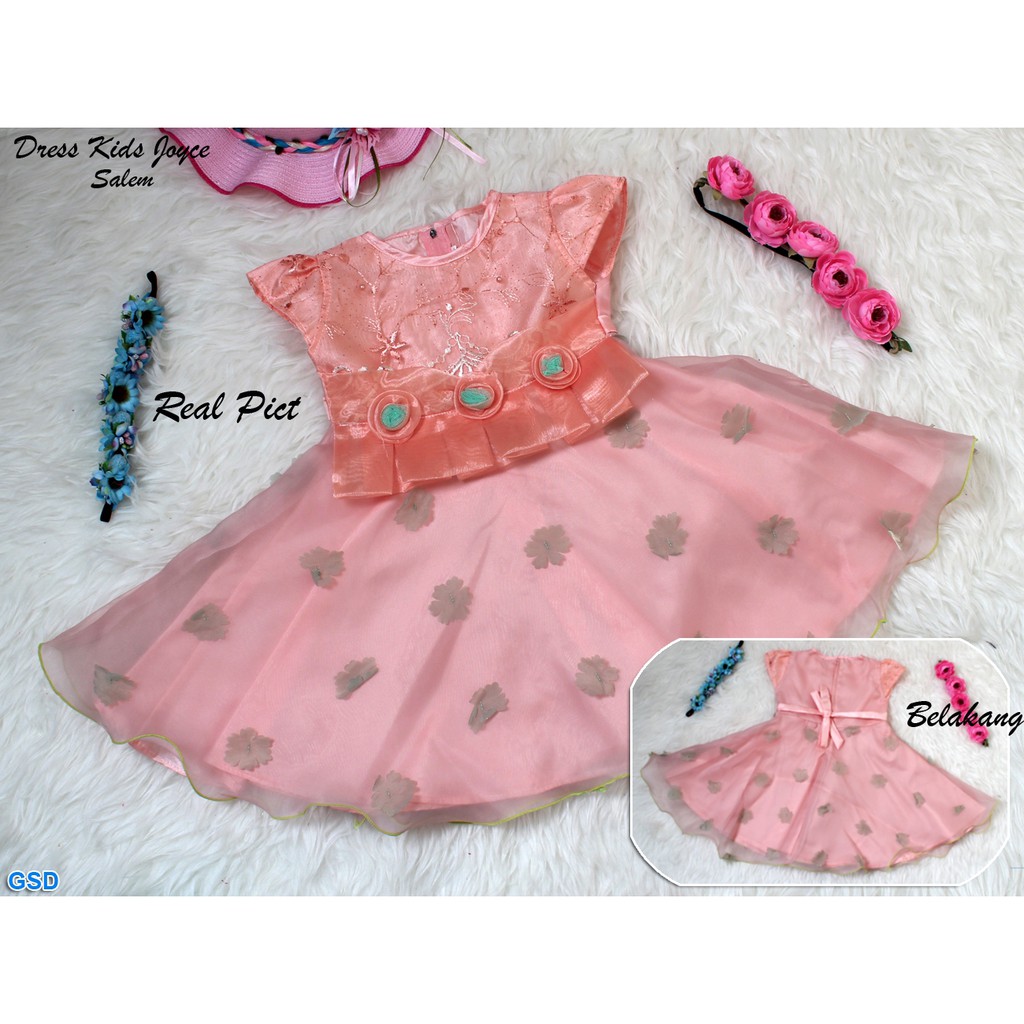 Dress Kids Joyce/Baju Brukat Anak Perempuan Motif Bunga /Pakaian Pesta Anak Modis