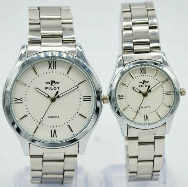 Jam Tangan Couple Pria/Wanita Stainliss Pilot Original 6169 Silver Series