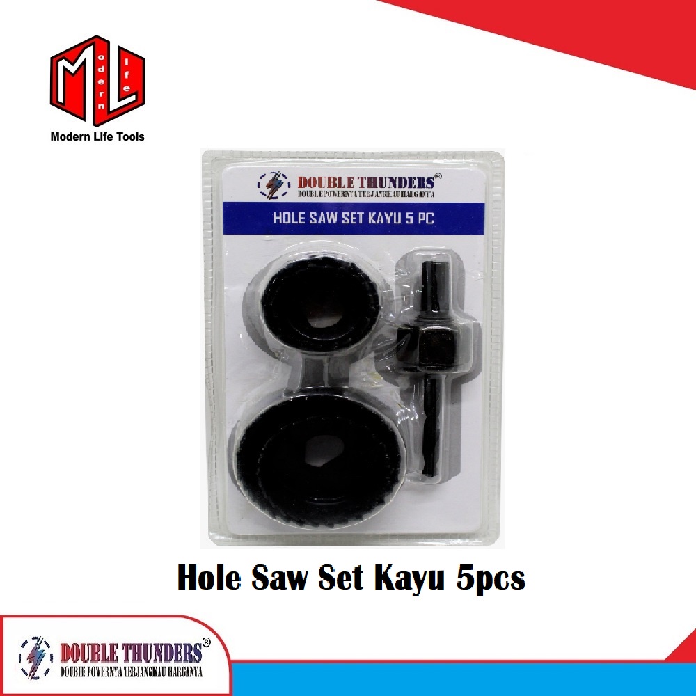 Holesaw Kayu Set 5Pcs Hole Saw Set 5 Pcs Mata Bor Kayu Double Thunders