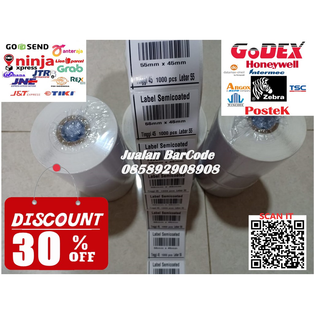 

LABEL STIKER SEMICOATED 55x45 | 55 x 45 | 55mm x 45mm 1 LINE 1000PCS