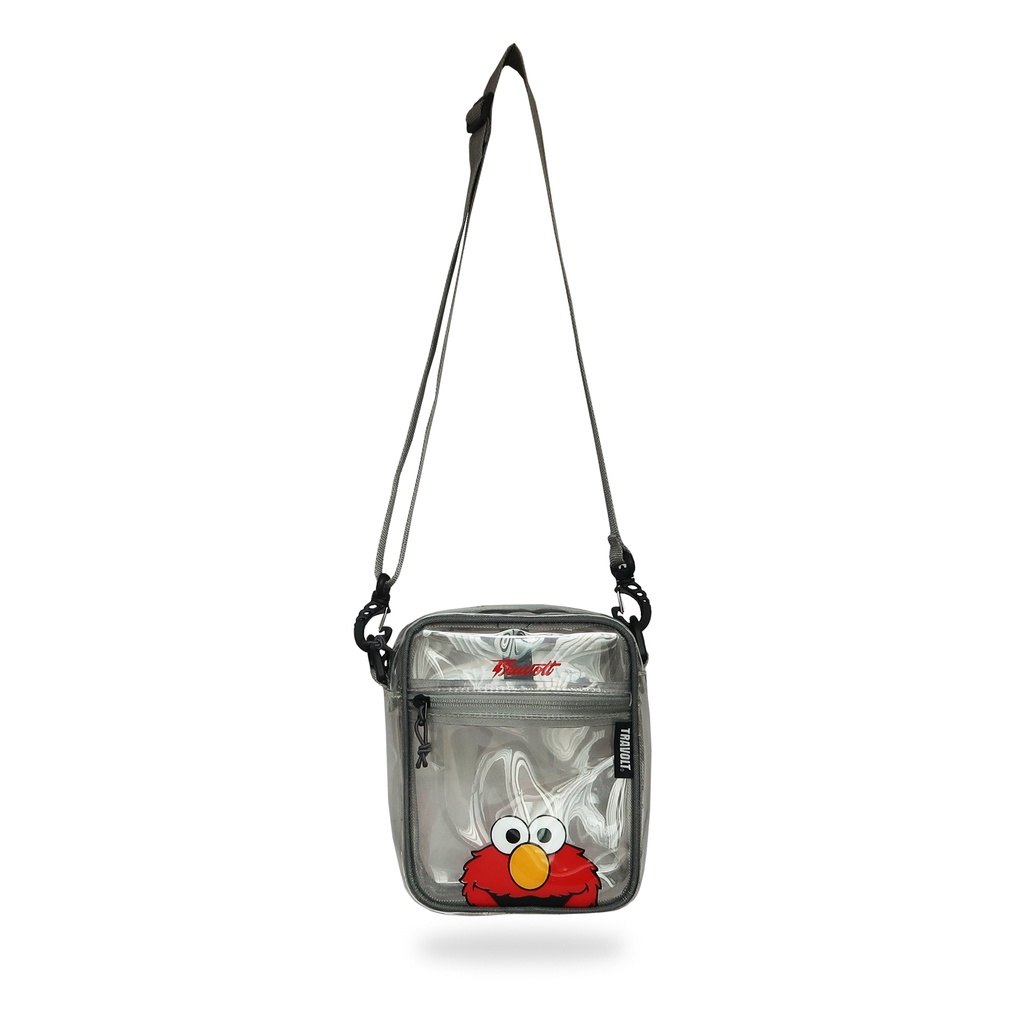 Mini Sling Bag - Travolt - Tas Transparan mika PVC tebal - Hello Elmo - Grey - Tas Selempang