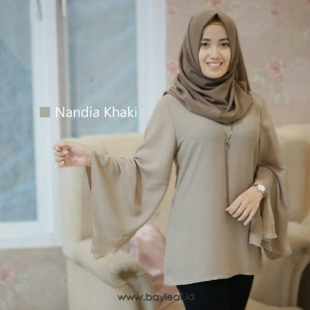 Nandia khaki blouse wanita muslimah baju atasan wanita