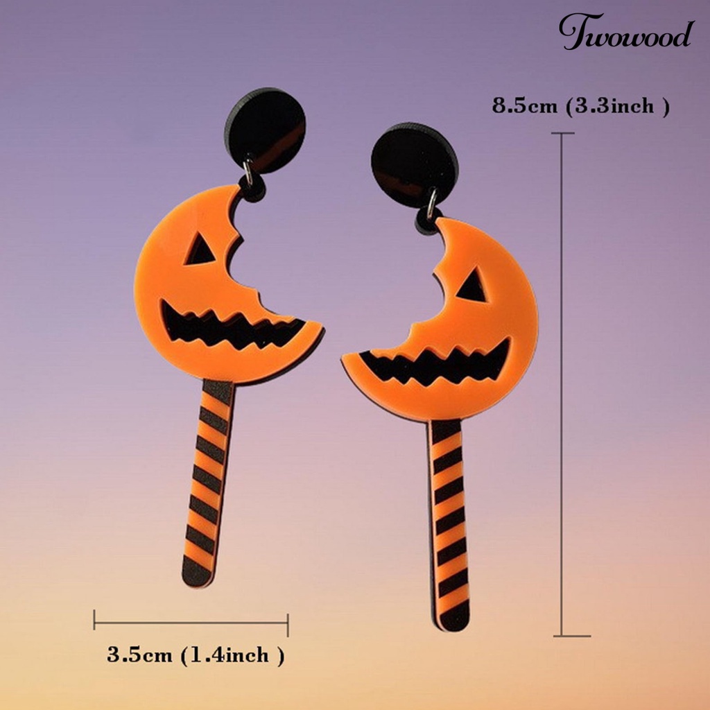 Twowood 1 Pair Halloween Earrings Pumpkin Pattern Moon Shape Acrylic Piercing Classic Dangle Earrings Fashion Jewelry