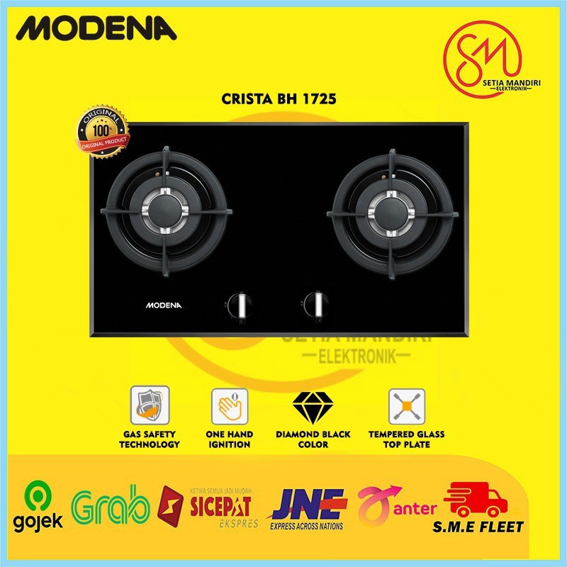 modena bh1725 kompor tanam built in hob gas 70 cm 2 burners crista bh 1725