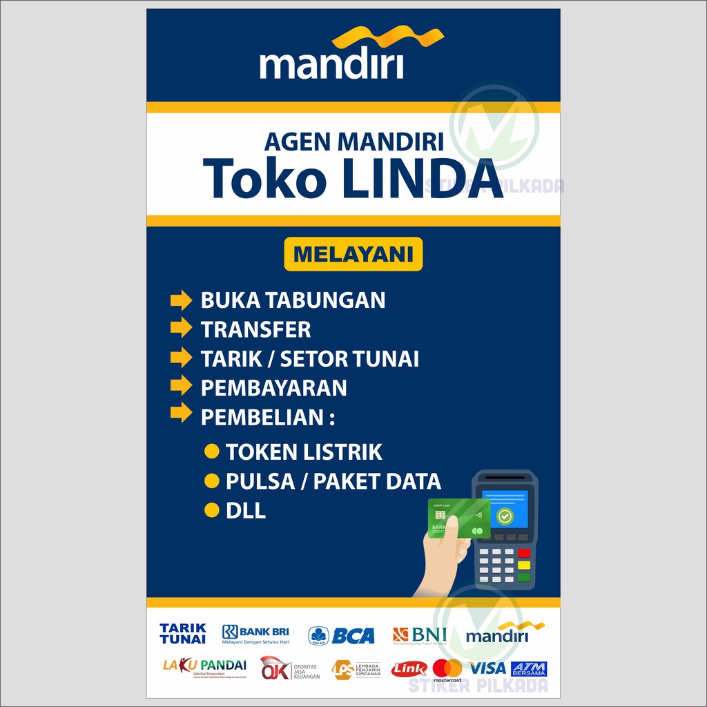 

STIKER VINYL AGEN MANDIRI KECIL (CUSTOM, TULISA NAMA AGEN DI CATATAN/CHAT)