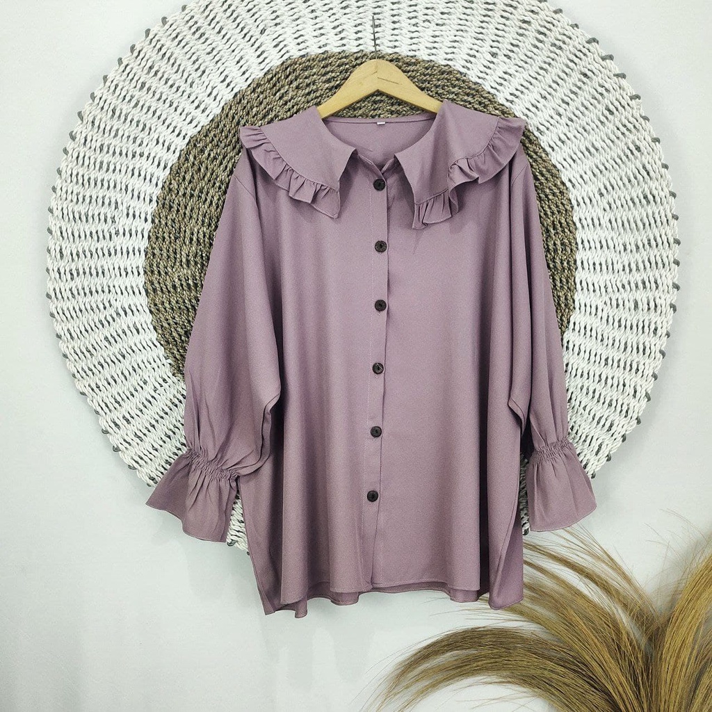 BIANKA BLOUSE  ATASAN JUMBO BIG SIZE OVERSIZE LD 120 130 140 150 BAHAN ITY CREPE (COD)-Taro