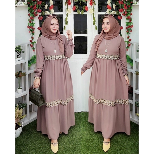 Gamis Ceruty Mix Renda Mutiara Full Puring