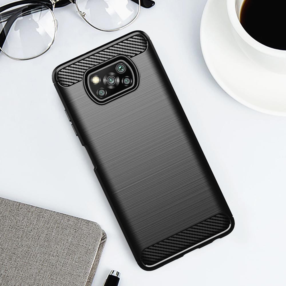 Case Xioami Poco X3 NFC Softcase Carbon Casing + Tempered Glass
