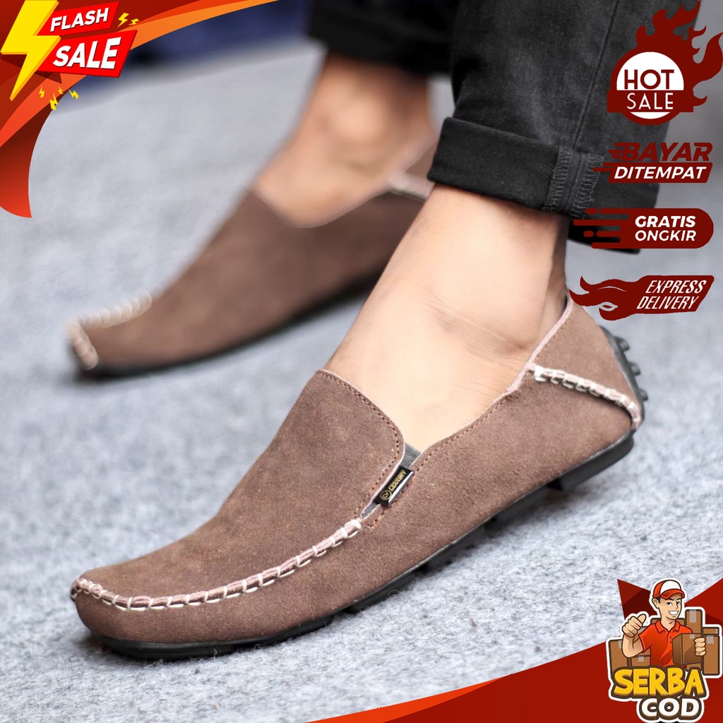 MCS 047 - COD Sepatu Slip On Pria Casual Original Model Terbaru - Sepatu Ori Slop Suede Cowok Semi F