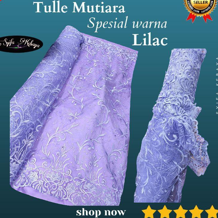Harga TERMURAAH.. Kain Tile Tulle Mutiara warna Lilac. Brukat Brokat Mutiara Lilac Lavender Purple.