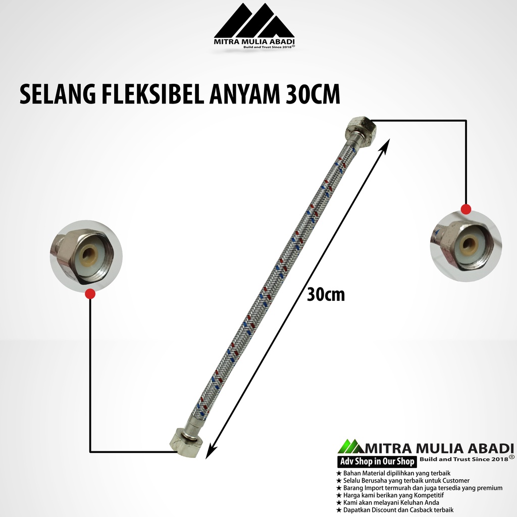 Selang Flexible Hose 30cm Anyam Closet Wastafel