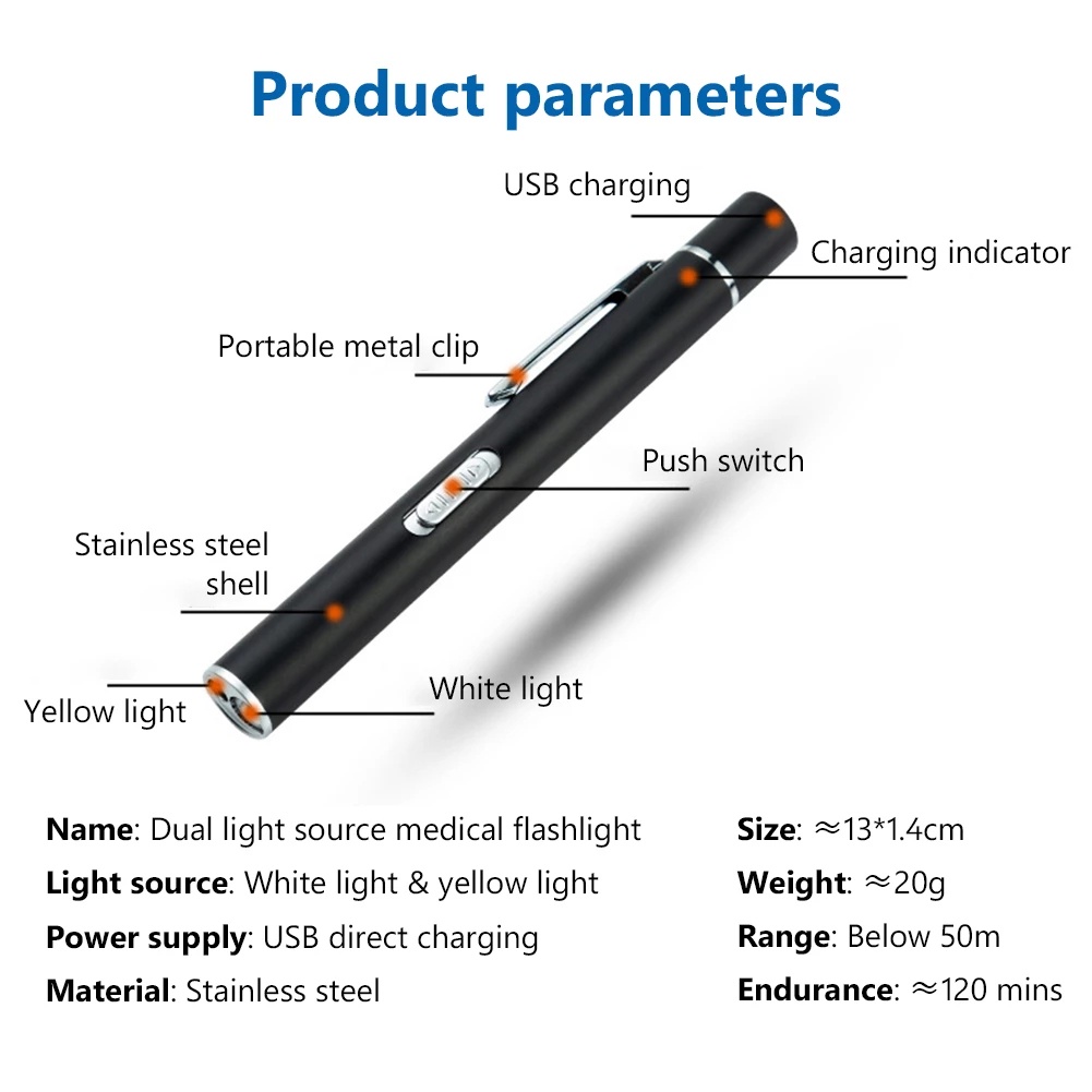 Lampu Senter Led Mini Bentuk Pulpen Usb Rechargeable Dengan Klip Stainless Steel