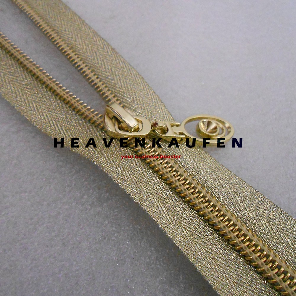 Resleting Zipper Busana 25 cm Coil Warna Gold Sangat Muda Blink Blink