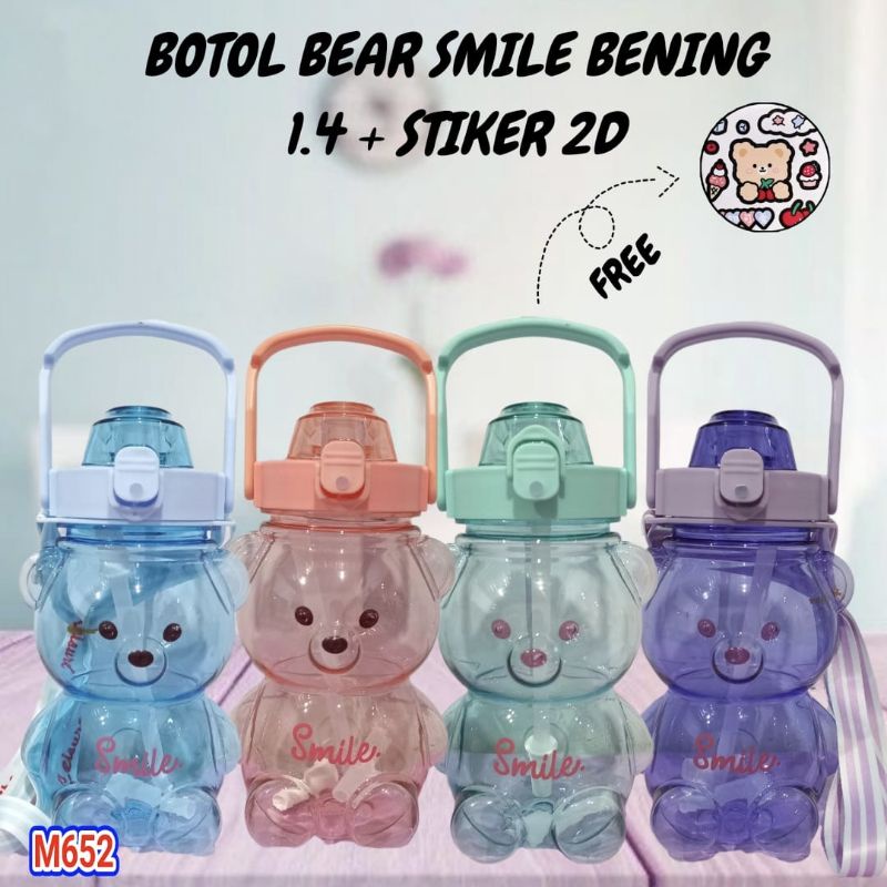 🆗COD BOTOL MINUM BEAR BERUANG BENING FREE STIKER SMILE LUCU UNIK 1,4L